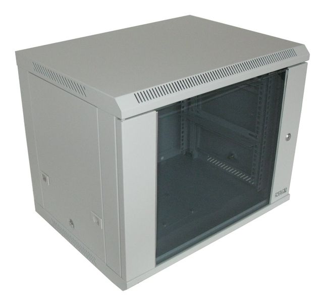 XtendLan 9U/600x450, na zeď, jednodílný, skleněné dveře, šedý Rozvadec, 19", na stenu, jednodílný, výška 9U, 600 x 450, sklenené dvere, šedý