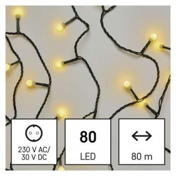 LED vianočný reťaz cherry – guľky, 8 m, vonkajšie aj vnútorné, teplá biela, časovač