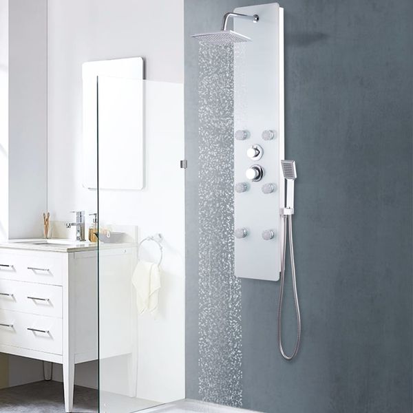 vidaXL Sprchový panel, sklo 25x44,6x130 cm, biely