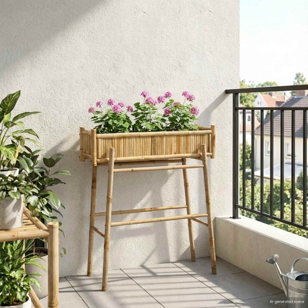 vidaXL Záhradný kvetináč s držiakom Prírodná 100 x 38 x 114 cm Bambus