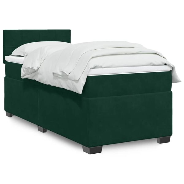 vidaXL Posteľný rám boxsping s matracom tmavozelený 90x200 cm zamat