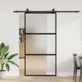 vidaXL Posuvné dvere s kovaním čierne 102,5x205 cm tvrdené sklo