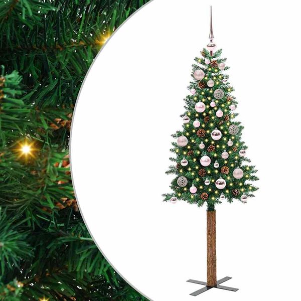 vidaXL Úzky vianočný stromček s 150 LED-i so stojanom Zelená 150 cm