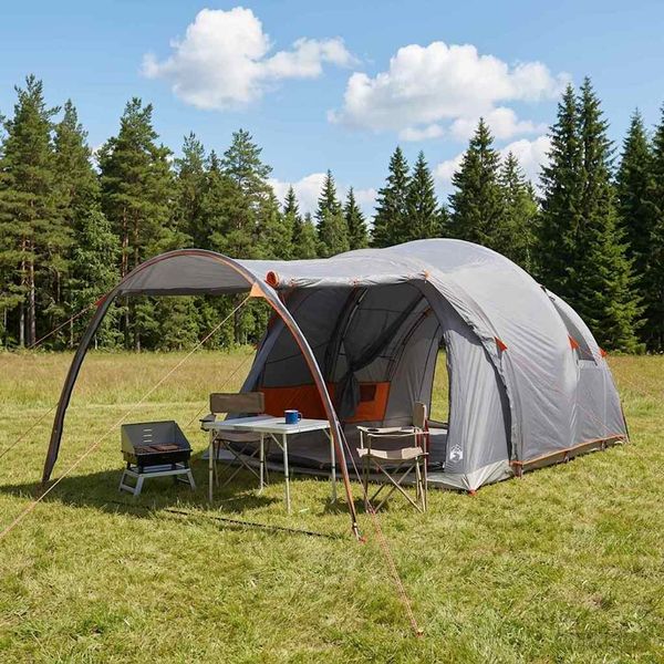 vidaXL Tunelový stan so strechou Šedá a oranžová 370 x 275 x 210 cm