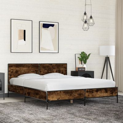 vidaXL Posteľný rám dymový dub 150x200 cm kompozitné drevo a kov