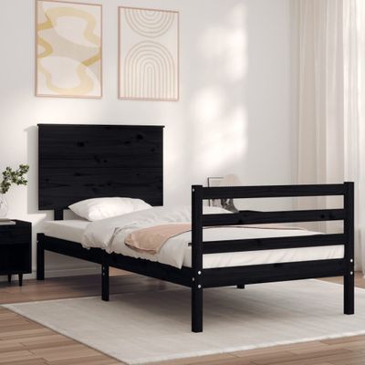 vidaXL Rám postele s čelom čierny 100x200 cm masívne drevo