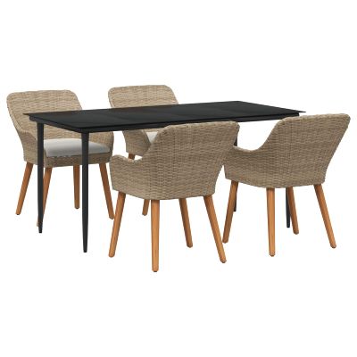 vidaXL Záhradný jedálenský set s vankúšom 5 pcs Béžová polyratan