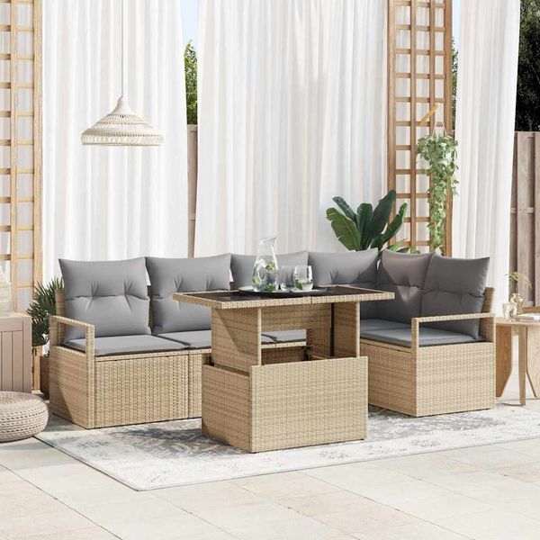vidaXL Súprava záhradných pohoviek 6 pcs Beige a svetlo šedá polyratan