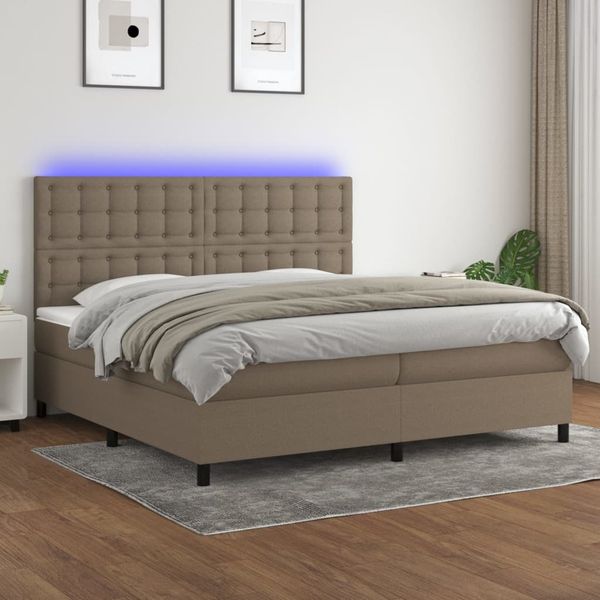 vidaXL Posteľ boxsping s matracom a LED sivohnedá 200x200 cm látka