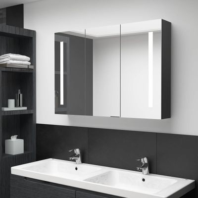 vidaXL LED kúpeľňová zrkadlová skrinka 89x14x62 cm žiarivá čierna