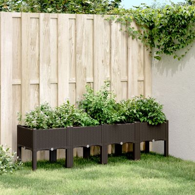 vidaXL Záhradný kvetináč s nohami hnedý 160x40x42 cm PP
