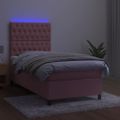 vidaXL Posteľný rám boxsping s matracom a LED ružový 100x200 cm zamat