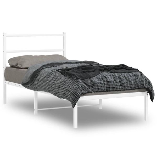 vidaXL Kovový rám postele s čelom biely 90x200 cm