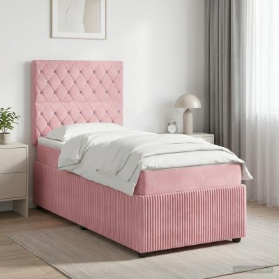 vidaXL Posteľ boxspring s matracom Ružová 90 x 190 cm Zamat