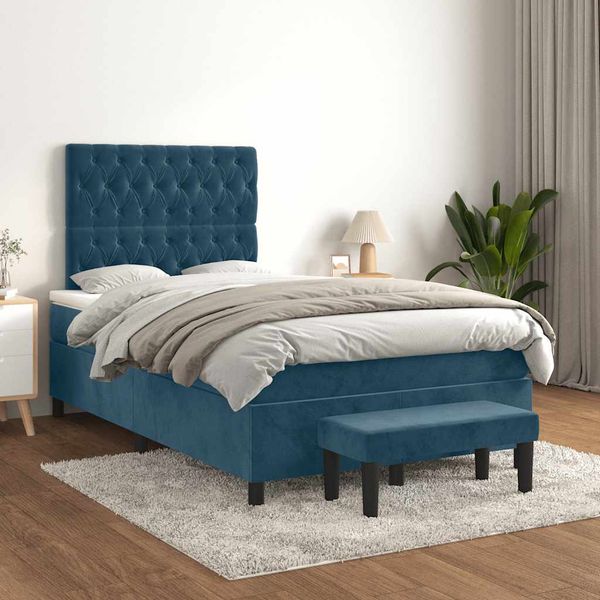 vidaXL Boxspring posteľ s matracom, tmavomodrá 120x190 cm, zamat