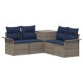 vidaXL Sada pohoviek 5 ks Šedá a námornícká modrá Poly ratan a oceľ