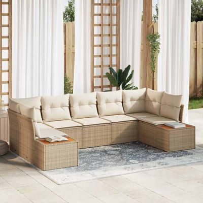 vidaXL Súprava záhradných pohoviek 7 pcs Béžová a krémová Polyratan