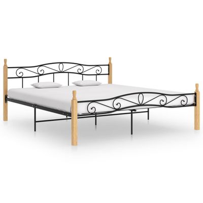 vidaXL Posteľný rám čierny kov a masívne dubové drevo 200x200 cm