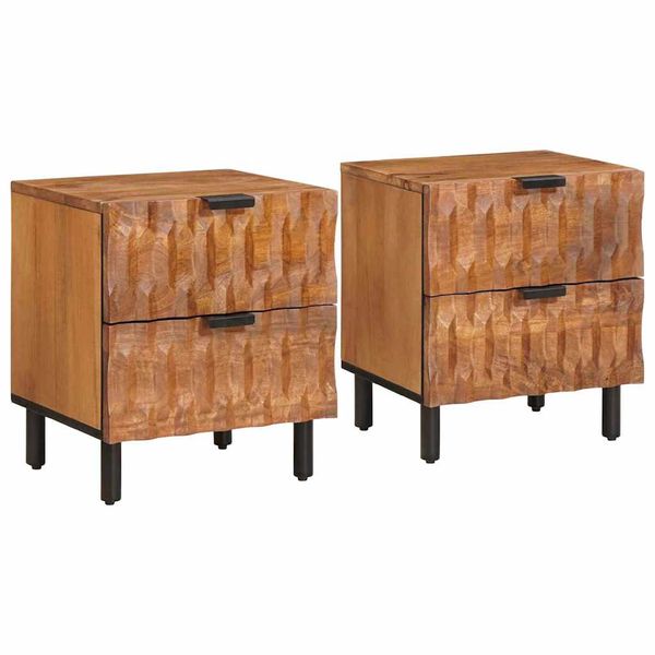 vidaXL Nočný stolík 2 pcs Hnedá 40 x 33 x 46 cm Masívne mango drevo