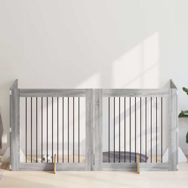 vidaXL Brána pre psov so stojanmi 4 pcs Sivá sonoma 100 x 100 cm