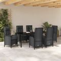 vidaXL Záhradný jedálenský set 7 ks Čierna polyratan