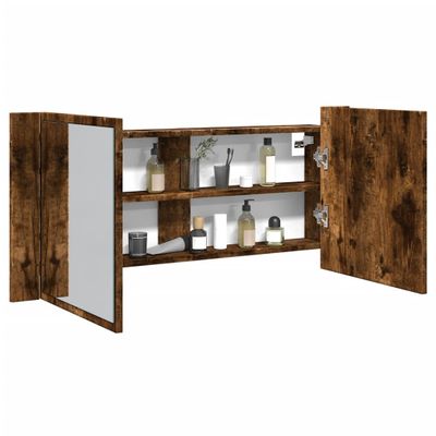 vidaXL LED kúpeľňová zrkadlová skrinka dymový dub 100x12x45 cm