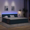 vidaXL LED úložná posteľ s matracom Tmavomodrá 200 x 200 cm Zamat