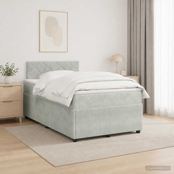 vidaXL Posteľ boxspring s matracom Svetlosivá 120 x 200 cm Zamat