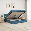 vidaXL Ottoman posteľ s matracom a LED Tmavo modrá 140 x 190 cm Zamat