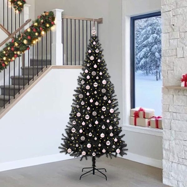 vidaXL Vianočný stromček s 300 LED-i so stojanom Čierna 240 cm PVC