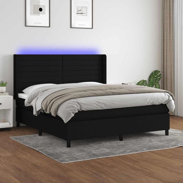 vidaXL Posteľ boxsping s matracom a LED čierna 160x200 cm látka