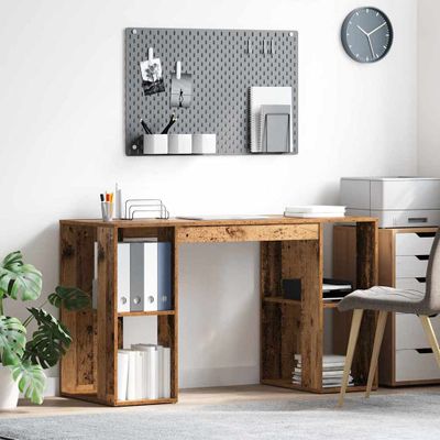 vidaXL Stôl s poličkou Staré drevo 130 x 50.5 x 75 cm Kompozitné drevo