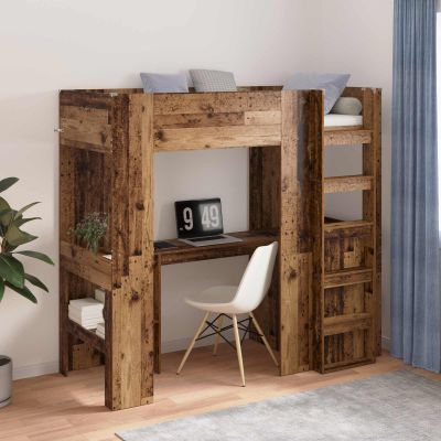 vidaXL Rám poschodovej postele so stolom Staré drevo 75 x 190 cm