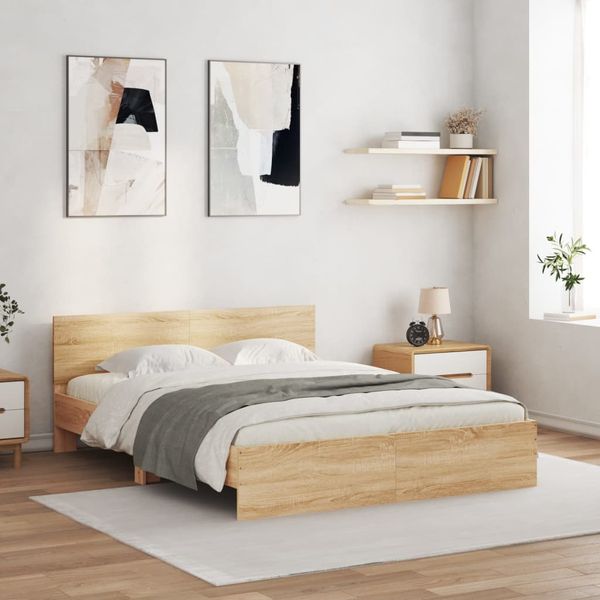 vidaXL Posteľný rám s čelom a LED dub sonoma 150x200 cm