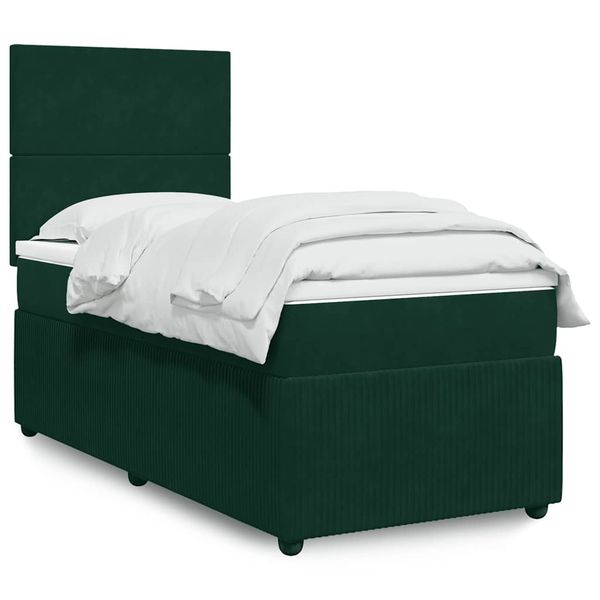 vidaXL Posteľný rám boxsping s matracom tmavozelený 80x200 cm zamat