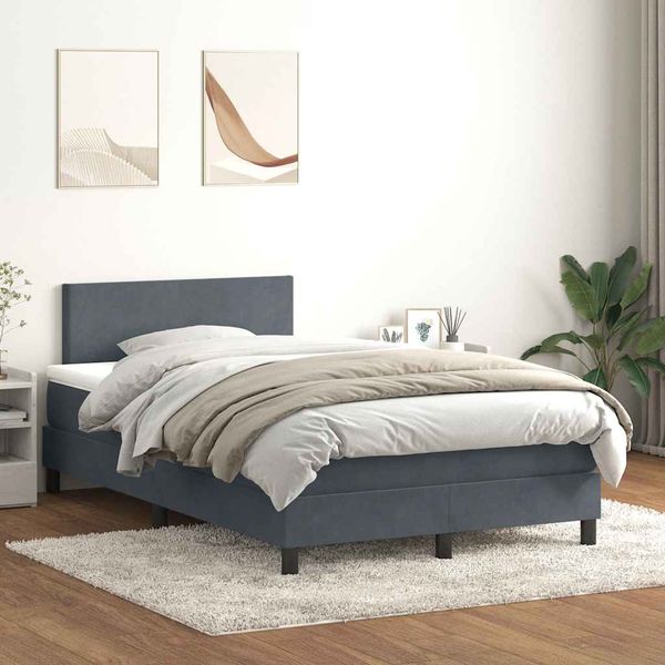 vidaXL Posteľný rám boxspring s matracom a LED tmavosivý 120x220 cm zamat