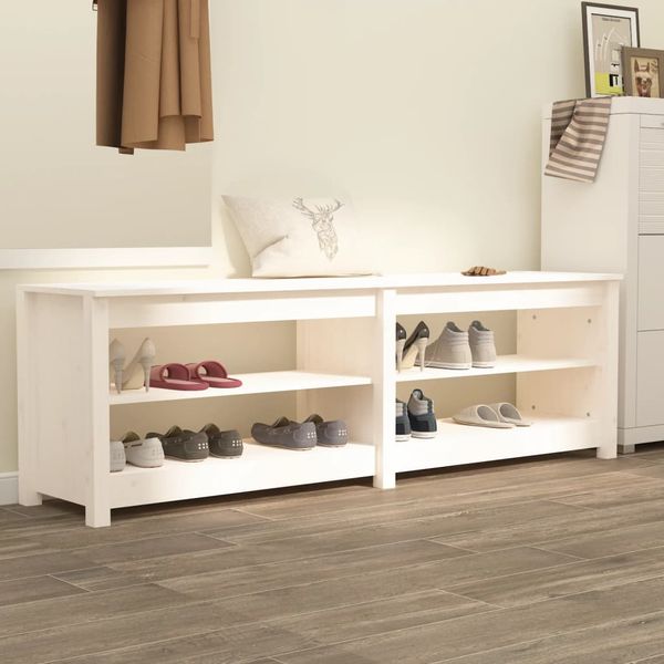 vidaXL Lavica na topánky biela 160x36,5x50 cm masívna borovica