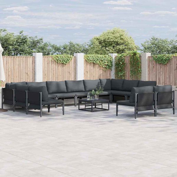 vidaXL Súprava záhradných pohoviek s vankúšom 13 pcs Čierna Oceľ