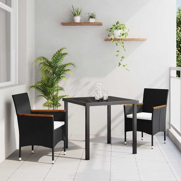 vidaXL Záhradný jedálenský set s vankúšom 3 pcs Čierna polyratan