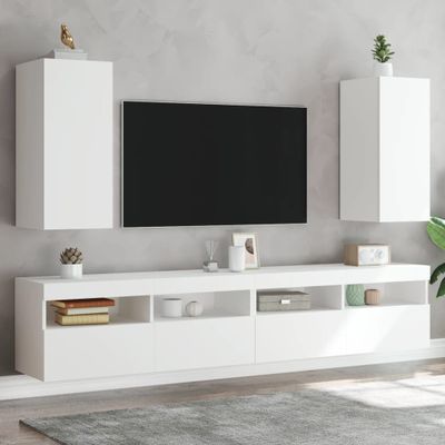 vidaXL TV nástenné skrinky s LED svetlami 2 ks biele 30,5x35x70 cm