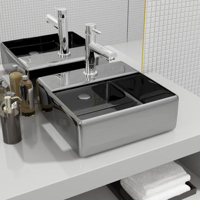 vidaXL Umývadlo s otvorom na batériu 38x30x11,5 cm keramika strieborné