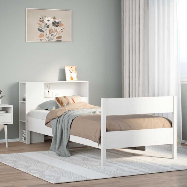 vidaXL Posteľ s knižnicou bez matraca biela 75x190 cm borovicový masív