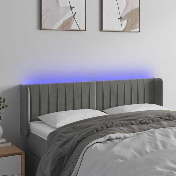 vidaXL Čelo postele s LED bledosivé 147x16x78/88 cm zamat