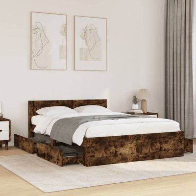 vidaXL Posteľný rám s čelom dymový dub 120x200 cm kompozitné drevo