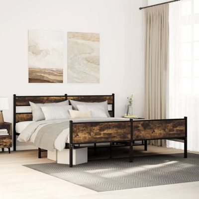 vidaXL Kovový posteľný rám bez matraca dymový dub 180x200 cm