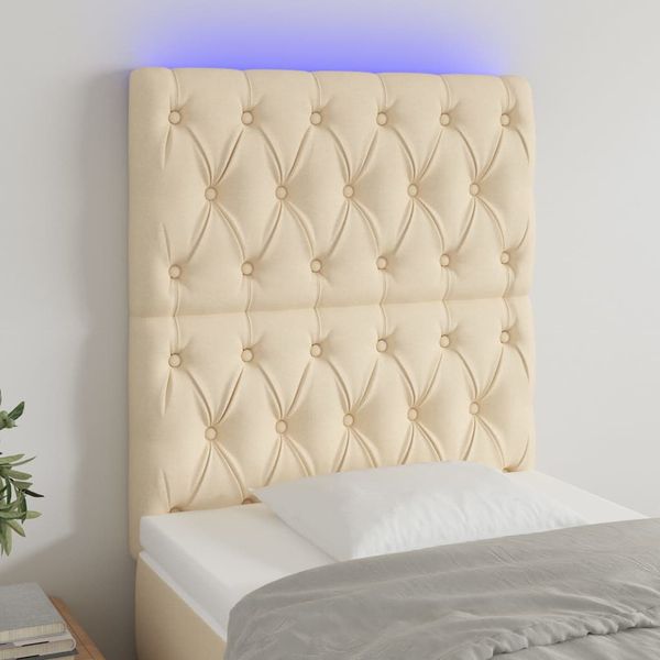 vidaXL Čelo postele s LED krémové 80x7x118/128 cm látka