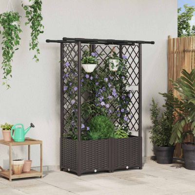 vidaXL Vyvýšený záhon s mriežkou a strechou Hnedá 124 x 40 x 136 cm PP
