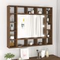 vidaXL Zrkadlová skrinka s LED hnedý dub 91x15x76,5 cm