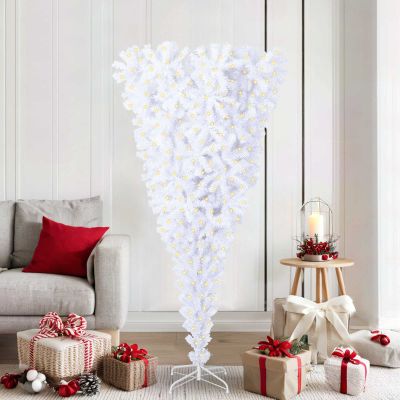 vidaXL Umelý vianočný stromček s 300 LED-i Biela 180 cm PVC a oceľ
