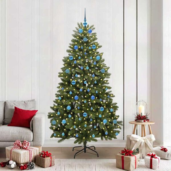 vidaXL Umelý vianočný stromček s 300 LED-i Zelená 210 cm PVC a kov